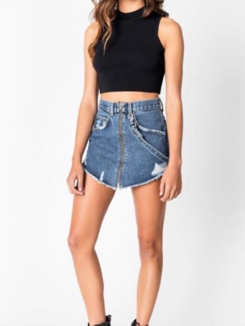 Carmar Distressed Front-Zip Denim Mini Skirt - Blue